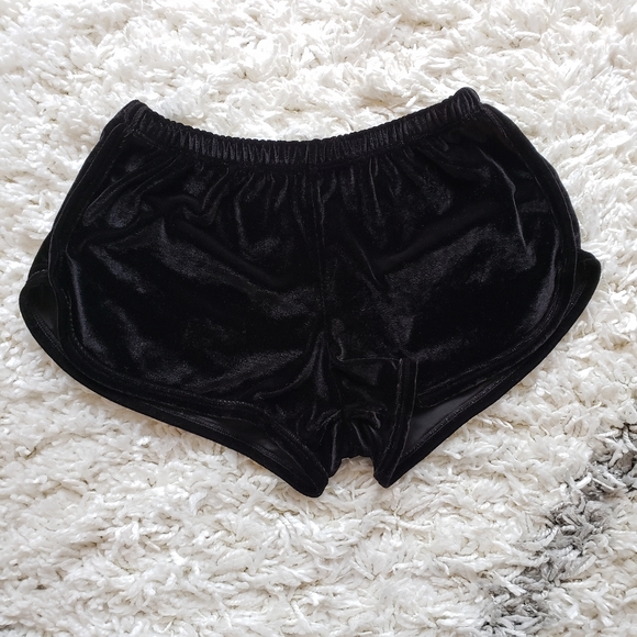 Brandy Melville Black Velour Track Shorts - Picture 1 of 6